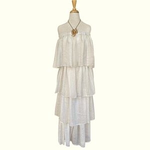 Vtg Handmade Ivory Tiered Ruffled Maxi Dress Sz M Boho Resort Strapless Cottage